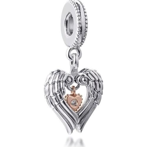 Fit Pandora Bracelets Angel Wings & Heart Charms 925 Original Sterling Silver Beads for Jewelry Making DIY Women Gift