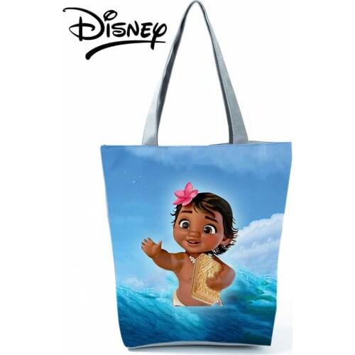 Disney Moana Handbag Cartoon Black Person Girl Women Shoulder Bag Ocean Printed Eco Reusable Shopping Bag Blue Travel Beach Bag
