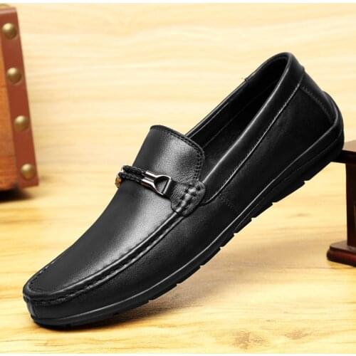 2021 Genuine Leather Loafers Men Luxury Brand Rubber Soft Casual Slip on Mens Shoes Breathable Flats Male Fashion Driving Shoes