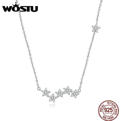 WOSTU 925 Sterling Silver Clear CZ Twinkling Stars Pendant Necklace for Women Wedding Family Gifts Fine Jewelry DXN419