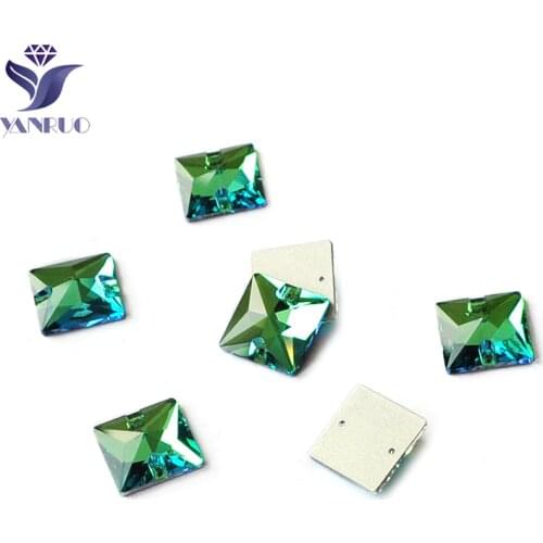 YANRUO 3240 Square Peridot Sewing Crystal Flat back Green Rhinestones Tape Crystals For Crafts Diamond Shoes