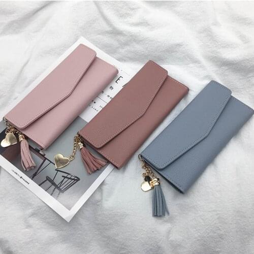 Womens Wallet Tassel Pendant Long Wallet Trend Fashion PU Wallet 2020 New Solid Color Coin Purse Ladies Card Bag For Women