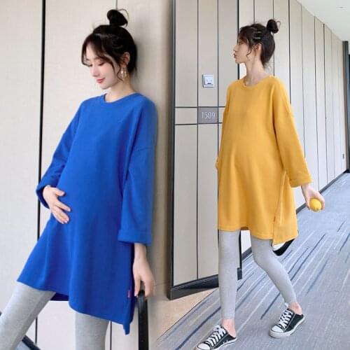 1923# Maternity Clothes Spring Autumn Cotton Solid Color Maternity Tops Clothes for Pregnant Women Casual T Shirt Dress