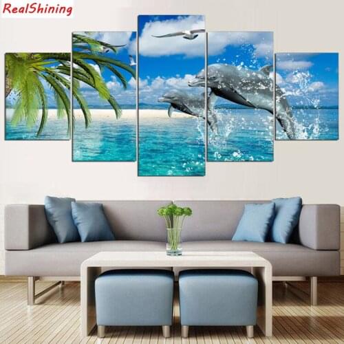 5pcs DIY Diamond Painting dolphin Full Square Diamond Embroidery Mosaic Picture Of Rhinestone H1516