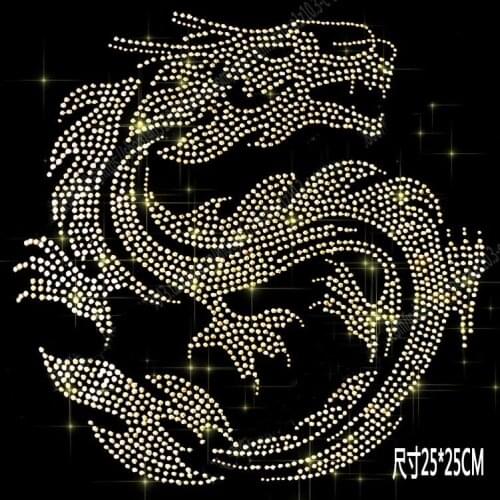 5pc/lot Chinese Dragon hotfix rhinestones heat transfer design iron on motifs, DIY motif rhinestones