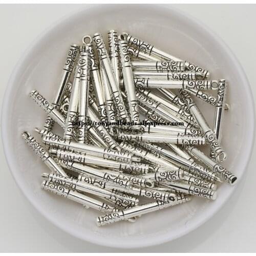 50Pcs/Lot) Zinc Alloy Tibetan Silver European Charm Stick-Shape Pendant Size 29X2.8mm HA12313B