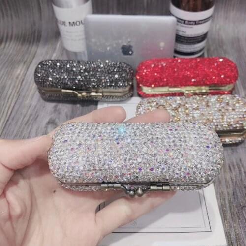 Diamond Lipstick Case with Cover Small Mirror Inside Mini Portable Makeup Storage Box Jewerly Organizer Full Rhinestones Bling