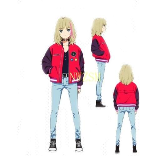 Anime WONDER EGG PRIORITY Kawai Rika Red Coat Top pants full Set Cosplay Halloween Christmas Party Customeand wig
