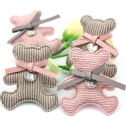 12Pcs 4*4.8cm Handmade Gold stamp bear Padded Appliques For Baby headwear Decor crafts hairpin Ornament Accessories wholesale