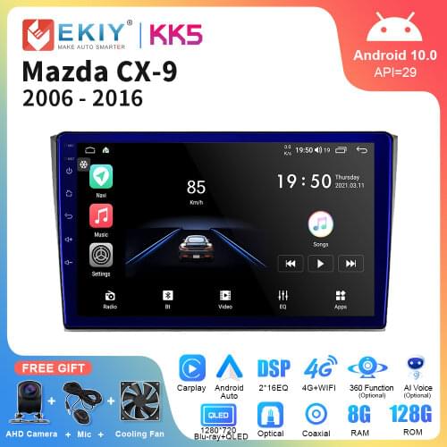 EKIY QLED Android 10 Multimedia Radio For Mazda CX9 CX-9 CX 9 TB 2006-2016 Bluetooth WIFI Audio Video All-in-One Stereo Player