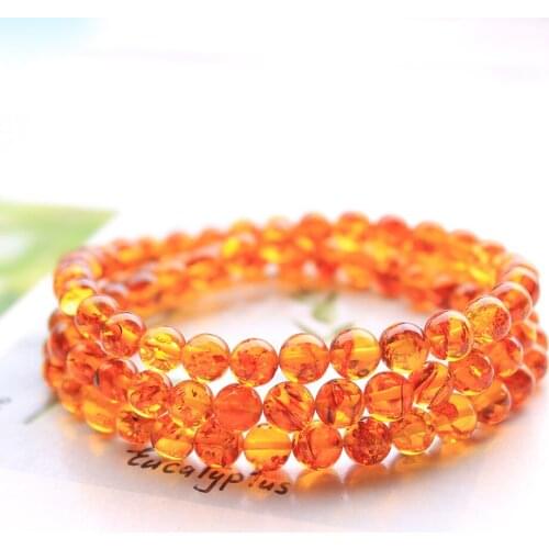 6mm Natural Piebald Amber Orange Red Clear Round Beads Bracelet Women Men Fashion Rare Healing Stone AAAAA