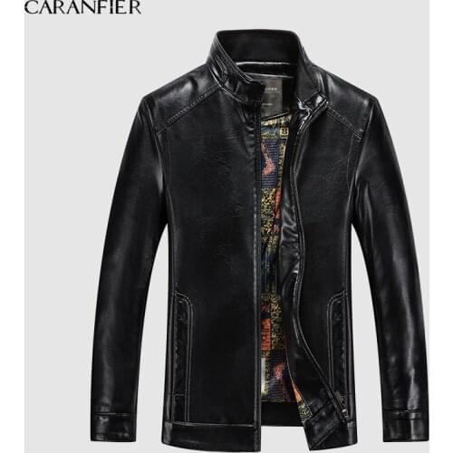 CARANFIER 2019 New Winter Mens Sheepskin Jackets Fashion Solid Genuine Leather Jacket Streetwear Slim Fit Biker Jacket Male