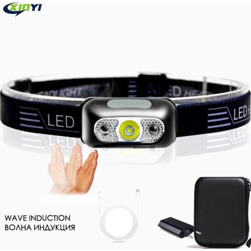 Body Motion Sensor Mini LED Headlamp With USB charging Rechargeable Headlight Camping Flashlight Head Light Torch Lamp
