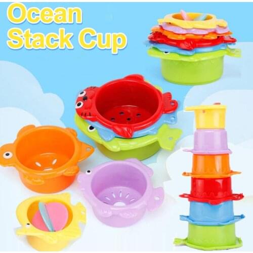 Childrens Educational Fun Cartoon Candy Color Colorful Little Fish Hourglass Stack Cup Bath Toys Beach Play Toys Pool Toy Set