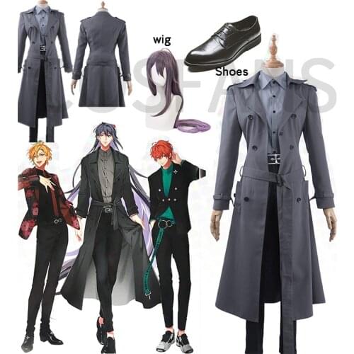 Division Rap Battle Hypnosis Mic Matenrou Jinguji Jakurai New Cosplay Costume Men Leisure Outfit Uniform Gray Trench Wigs shoes