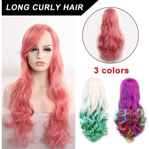 Halloween Long Curly Synthetic Wigs Colorful Women Girl Cosplay Hair Heat Resistant 80cm Party Full Wig Curly Hair 3