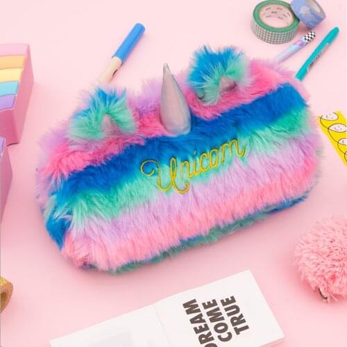 Unicorn pencil case Plush estuche escolar Kawaii trousse scolaire stylo pencilcase astuccio scuola pencil box cute pen case