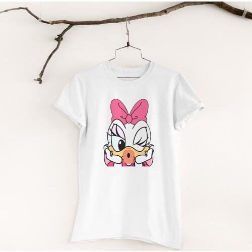 White T-Shirts Female Kawaii Pattern Daisy Fashion Casual Harajuku Women T Shirts Dropship Disney Series Short Sleeve Summer New