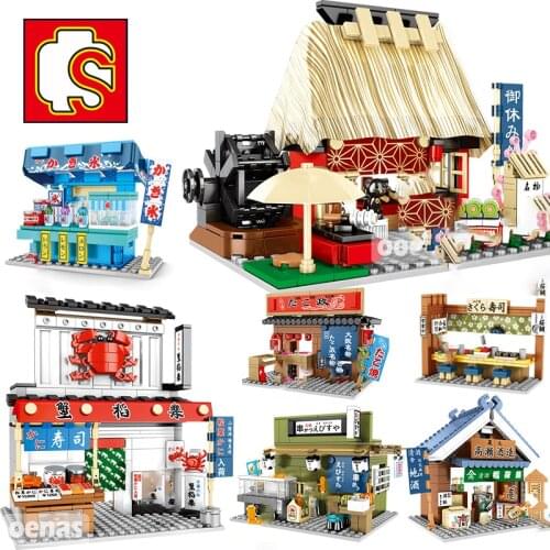 SEMBO City Architecture Japanese Mini Street Food Sushi Takoyaki Ramen Shop Tea House Model Building Block Educational toys Gift
