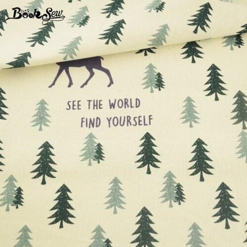 Booksew Cotton Linen Fabric Lovely Art Work Pretty Christmas Trees And Elk Home Decoration Sewing For Dolls Curtains Cushion