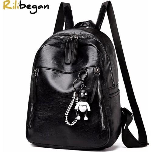 Concise Black Backpack Women Cute Casual Preppy Style School Girls Backpack Women High Quality PU Leather Women Backpack Girl