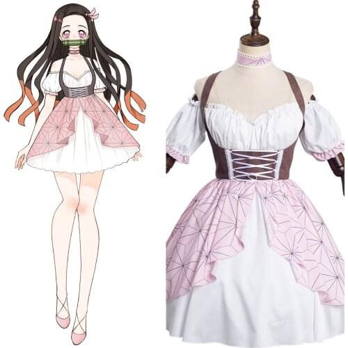 Anime Demon Slayer Kamado Nezuko Cosplay Costume Sweet Lolita Princess Dress Outfits Halloween Carnival Suit
