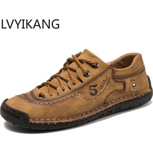 Luxury Leather Shoes Men Sneakers Trainers Lace-up Flats Driving Casual Comfort Loafers handmade sewing Footwear