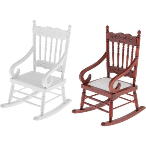 1:6 Scale Dollhouse Mini Wooden Rocking Chair Model Baby Doll Furniture Room Crafts