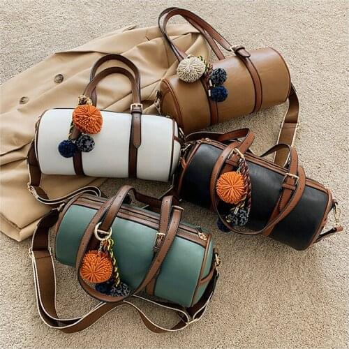 2020 New Mini Pen Holder Bag,Pu Crossbody Bag with Plush Ball Pendant,11/7 Inch