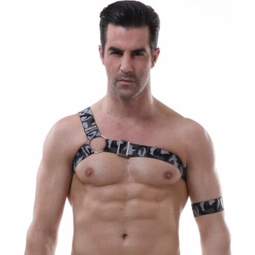 2PCS/Sets Men Chest Harness Belt & Armband Suits Sexy Punk O-ring Adjustable Arm Shoulder Harnais Strap Camouflage Body Bondage