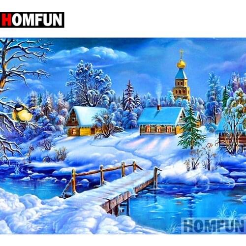HOMFUN Full Square/Round Drill 5D DIY Diamond Painting "Snow house" Embroidery Cross Stitch 5D Home Decor A01414