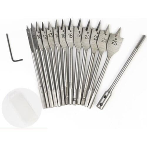 15pcs Full Steel Hex Shank Spade Flat Wood Drill Bit Set for Metal 6-25mm High Steel Wood Drilling Power Tools Kit
