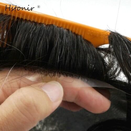 Hstonir Human Remy Hair Toupee 1B05# 6x7 inch Wig For Men Full PU Hairpiece Hair Replacement System H080