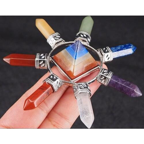 Natural Amethysts White Crystal Green Aventurine Pyramid Stone Beads Seven Chakra Energy Healing Stone Bead Energy Harvesting