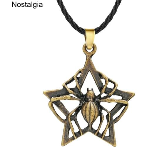 Nostalgia Spider Jewelry Star Pentagram Wicca Pagan Animal Amulet Protection Bronze Necklace 2018 Fashion Handmade Jewelry
