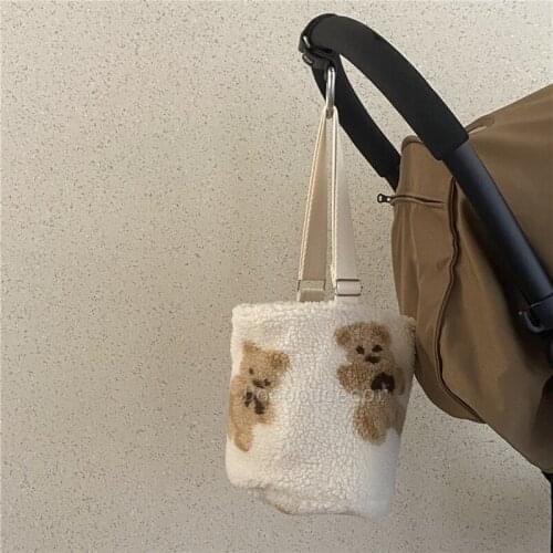 Baby Crib Organizer Storage Bags Newbron Lamb Velvet Storage Diaper Bear Portable Bag Bucket Bag for Infant Bedding Set