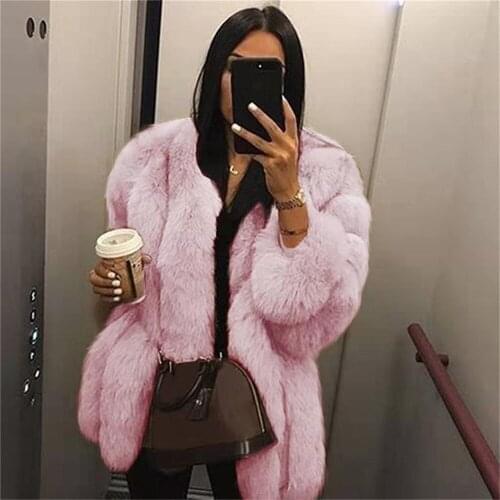 Winter Fox Fur Warm Coat 2021 New Fashion Streetwear Imitation Female Luxury 5 Color Plus Thick 120911