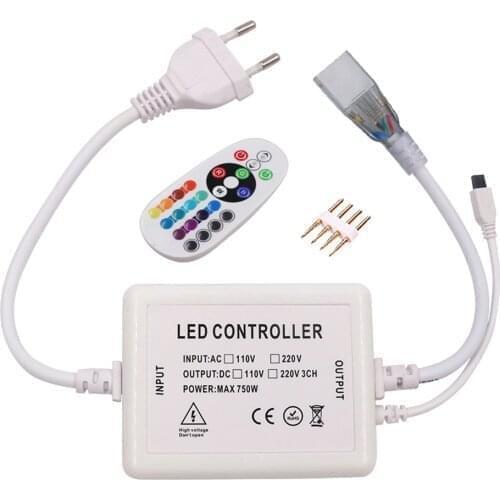 RGB Controller 10mm 750W Controller24Key IR Remote for RGB LED Strip Neon Light 220V EU UK AU 110V US