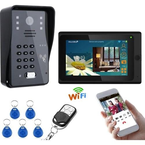 7inch Wired / Wireless Wifi RFID Video Door Phone Doorbell Intercom Entry System with 1000TVL Wired Camera Night Vision