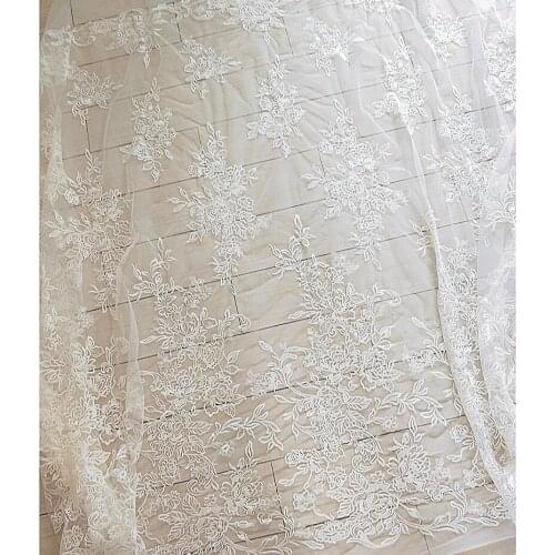 High-grade Sequin cotton embroidery flower lace fabric Applique wedding dress diy clothes veil 130cm sew accessories