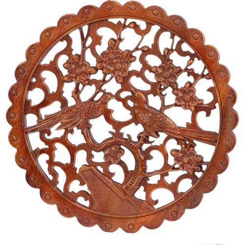 VZLX Wood Carved Applique Frame Corner Onlay Unpainted Furniture Home Door Decor Decoration Accessories Bird Blossom