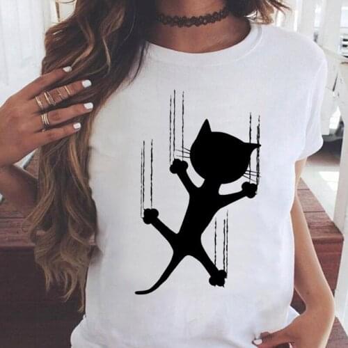 Ladies t-shirts 2021 Summer cute cat Fashion Short Sleeve Women tshirts Female Tee Tops Graphics O-neck streetwear tshirt femme
