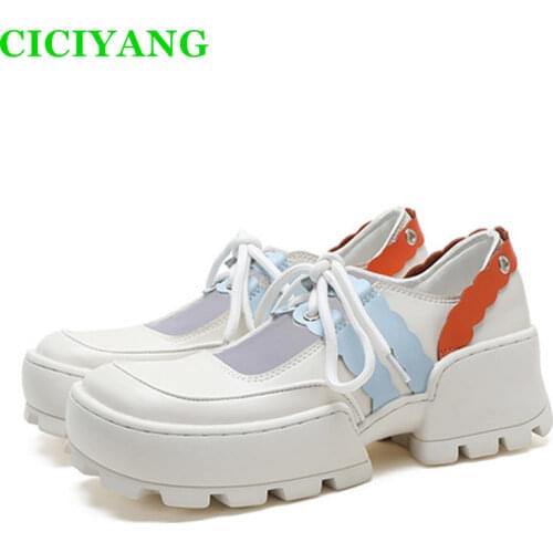 Color Matching Mary Jane Lace-up Shoes For Women 2021 Spring New Square Toe Shallow Mouth Retro Platform Shoe High Heels Female