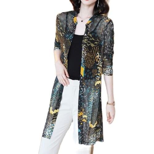 Womens Knitted Coat Lce Silk Screen Yarn Sunscreen Shirt Printing Thin Summer Lady Cardigan Breathable Clothes With Windbreaker