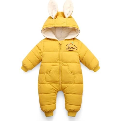 Newborn Baby Winter Snowsuits 2021 Warm Girls Overalls Hooded 3 Colors Clothes For Boys With Big Ears 0-24m Toddler Boys Infants