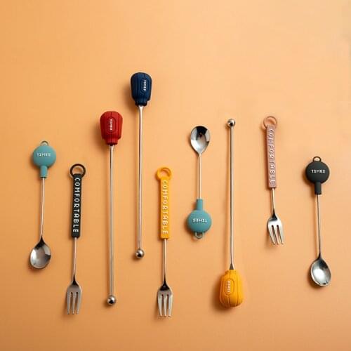 1 PCS Creative Coffee Dessert Tea Fruit Spoon Fork Mixing Stainless Steel Stir Bar Milk Fork Spoon Milk Tea Spoon Wareset