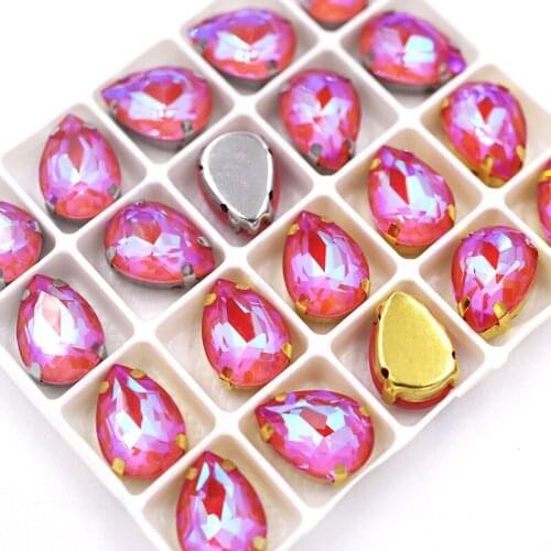 10x14mm 13x18mm Teardrop shape Red Mocha fluorescence Glass Crystal sewing claws flatback rhinestones for clothing/Hair clip