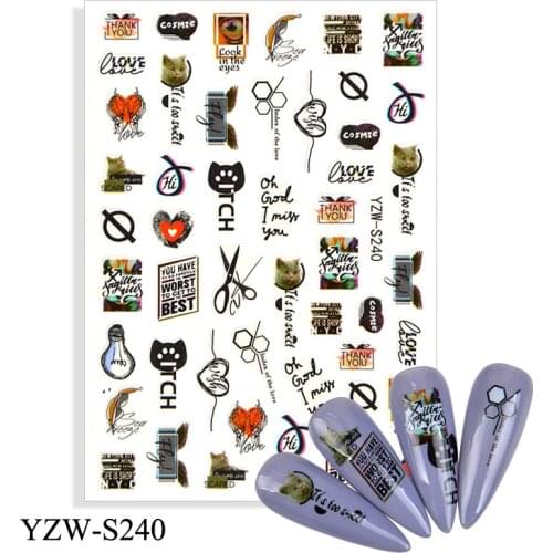 3D Stickers for Nails Self-Adhesive Sticker Slider Cute Cat Letter Love Line Design Nail Art Decorations Nail Foil Accessories