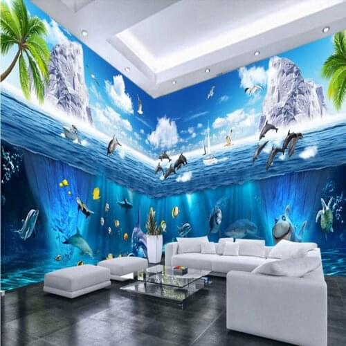 Milofi custom 3D wallpaper mural bottom world iceberg dolphin house custom bedroom wall decoration wallpaper