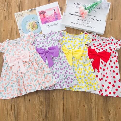 4# Toddler Kids Baby Clothes Girls Casual Bowknot Fruit Print Girls Casual Dresses Party Princess Outfits Childrens Dress